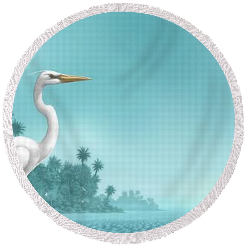 Landscape Round Beach Towel featuring the digital art Great White by Scott Ross