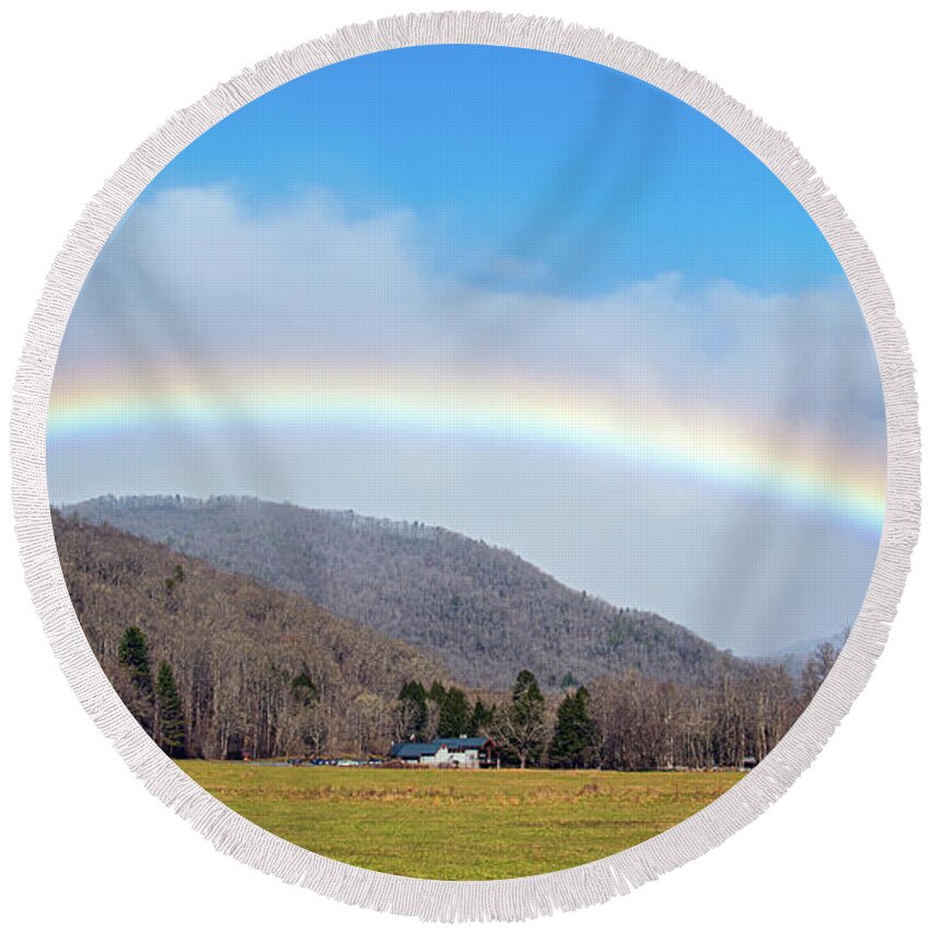 Outdoors Round Beach Towel featuring the photograph Great Smoky Mountains North Carolina Oconaluftee Rainbow by Robert Stephens