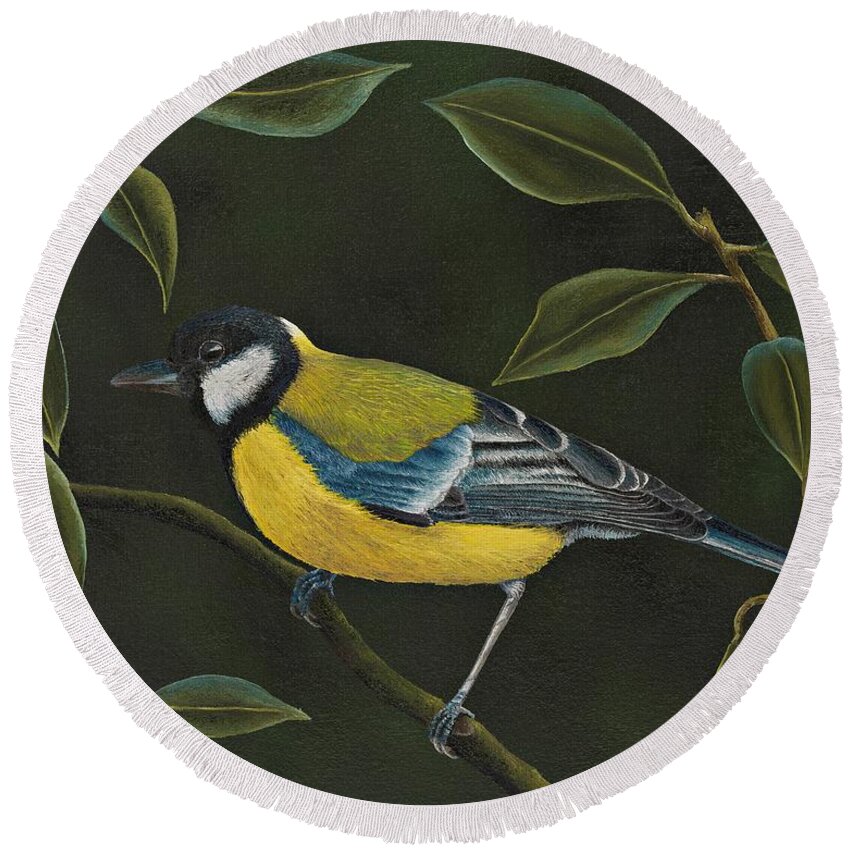 Great Round Beach Towel featuring the painting Great tit by Russell Hinckley
