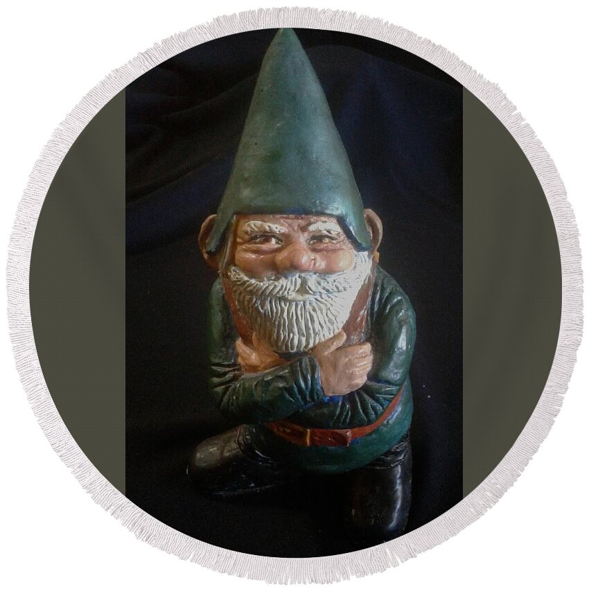  Round Beach Towel featuring the painting Green Gnome by James RODERICK