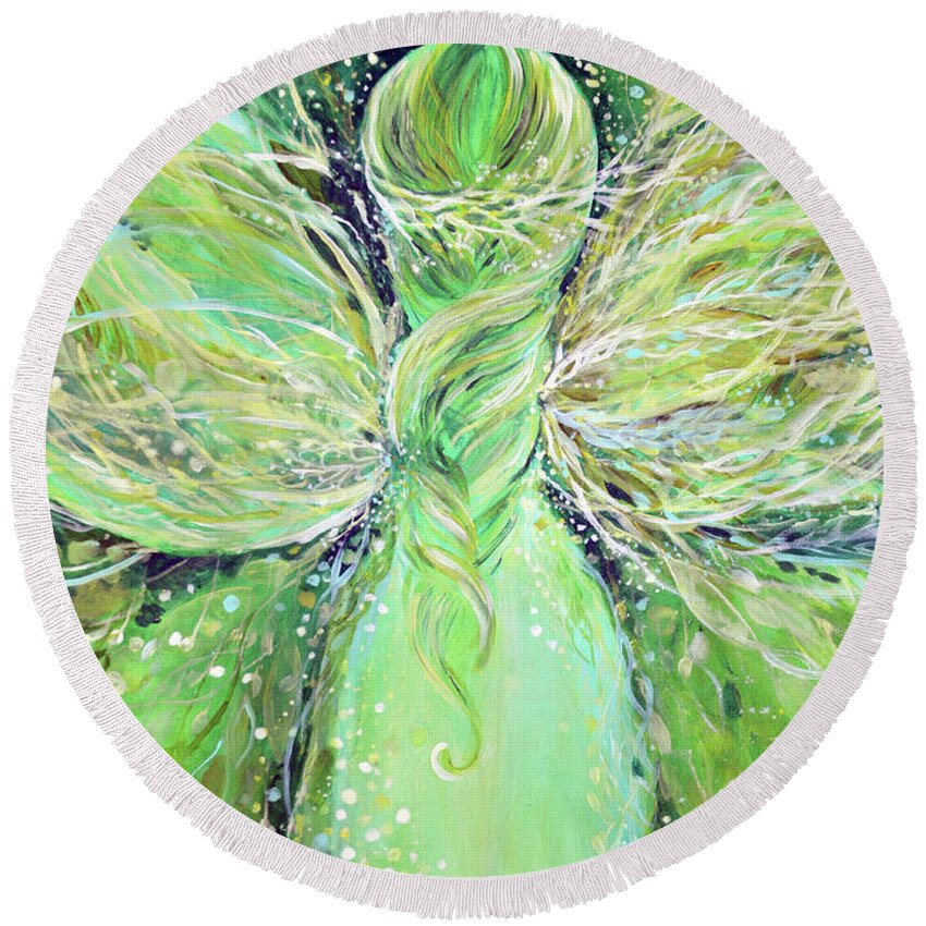 Green Goddess Round Beach Towel featuring the painting Green Goddess by Ashleigh Dyan Bayer