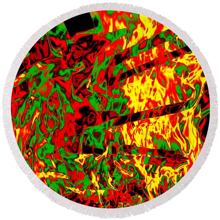 Flame Round Beach Towel featuring the digital art Green Heat by Larry Beat