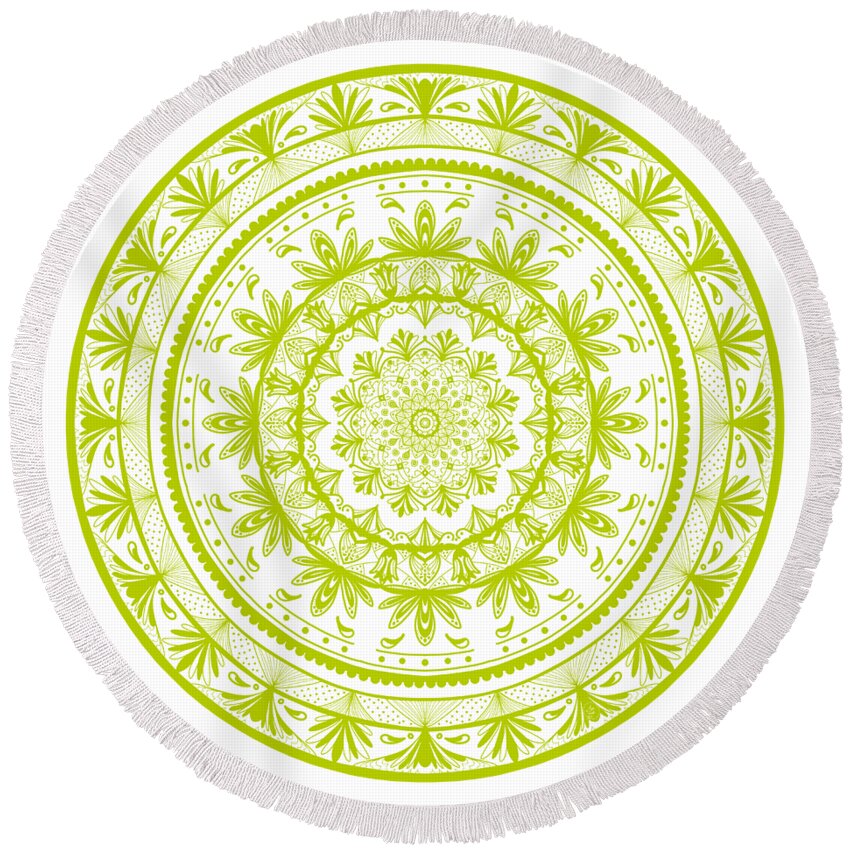 Mandala Round Beach Towel featuring the digital art Green Mandala by Angie Tirado