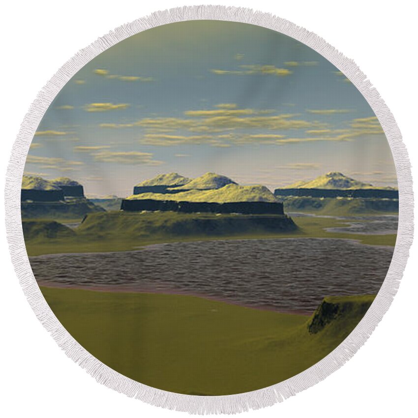 Exoplanet Round Beach Towel featuring the digital art Green Planet by Bernie Sirelson