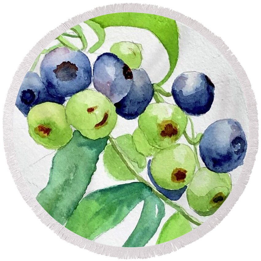 Blueberries Round Beach Towel featuring the painting Green to Blue by Nicole Curreri