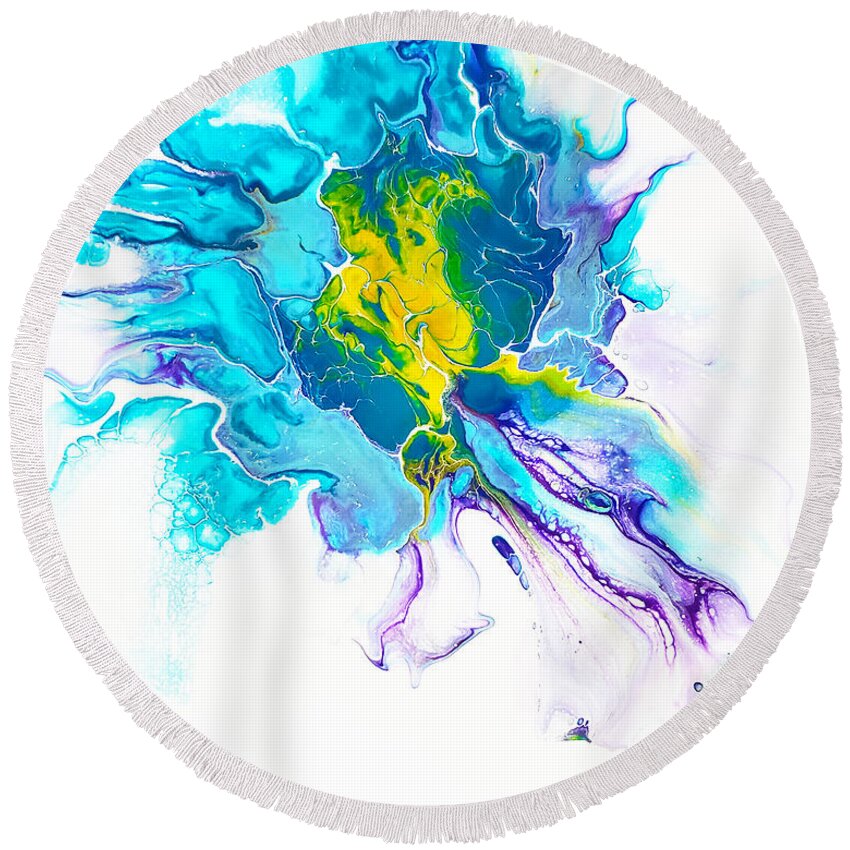 Abstract Round Beach Towel featuring the painting Green Turtle by Christine Bolden