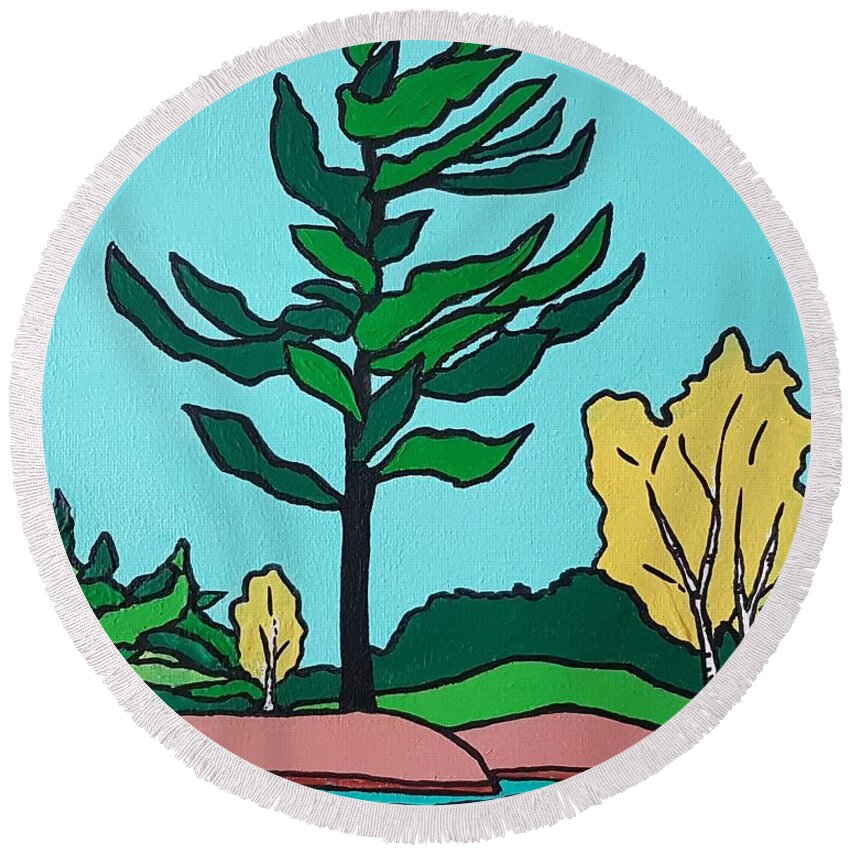 Landscape Round Beach Towel featuring the painting Green with Envy by Petra Burgmann