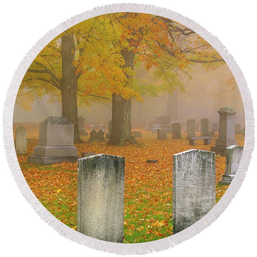 Autumn Round Beach Towel featuring the photograph Greenlawn Cemetery - Mount Vernon New Hampshire by Erin Paul Donovan
