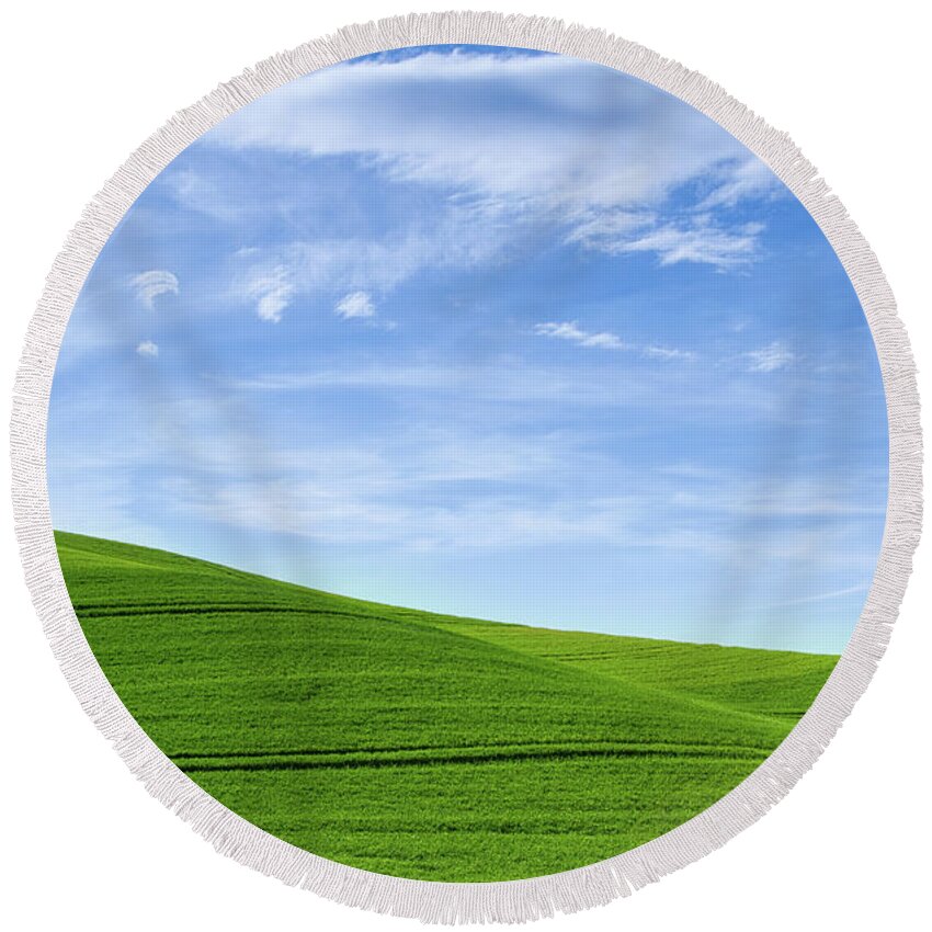 Palouse Round Beach Towel featuring the photograph Greens and blues by Kunal Mehra