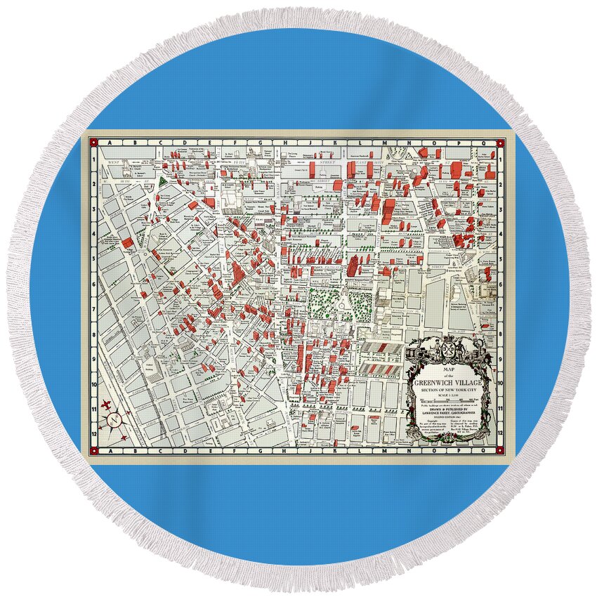 Map Round Beach Towel featuring the photograph Greenwich Village Map 1961 by Phil Cardamone