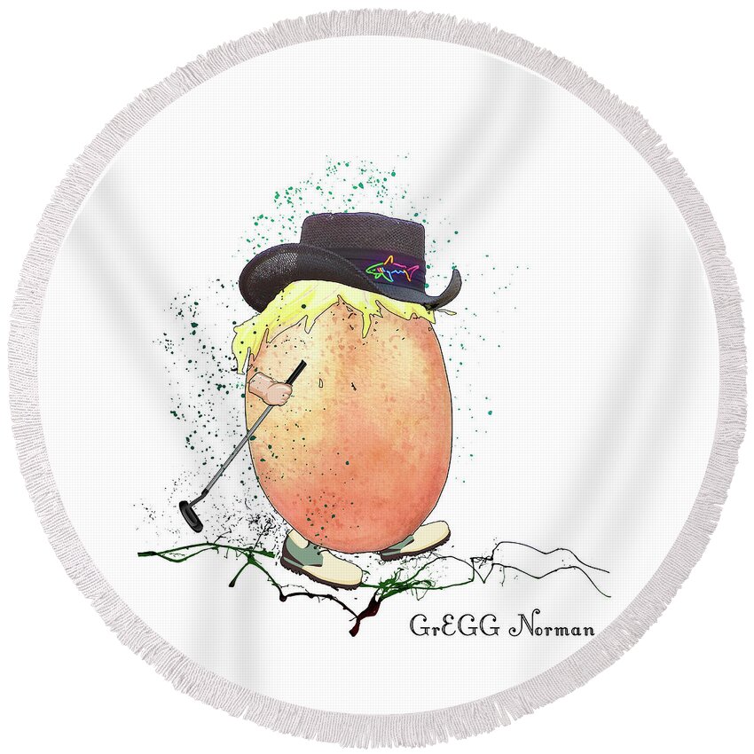 Egg Round Beach Towel featuring the mixed media GrEGG Norman by Miki De Goodaboom