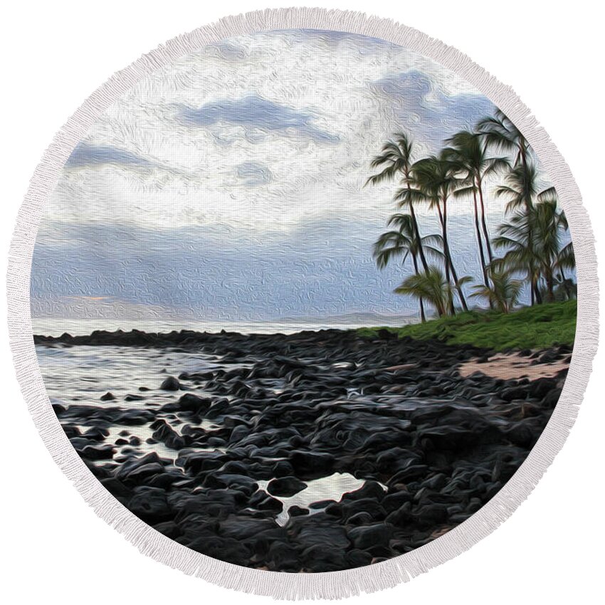 Hawaii Round Beach Towel featuring the photograph Grey Sunset Painting by Robert Carter