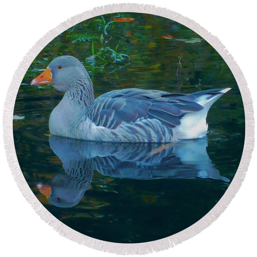 - Greylag Goose Round Beach Towel featuring the photograph - Greylag Goose by THERESA Nye