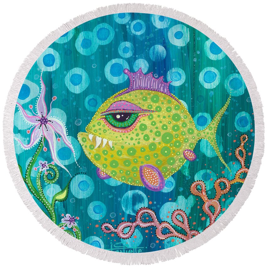 Fish Round Beach Towel featuring the painting I Got a New Attitude by Tanielle Childers