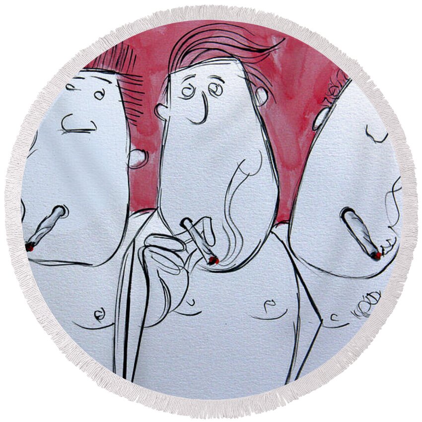 Whimsical Round Beach Towel featuring the painting Group Therapy by Anthony Falbo