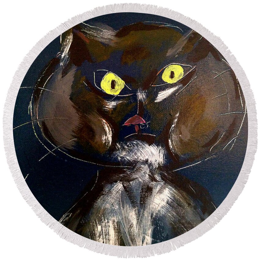 Cat Round Beach Towel featuring the painting Grumpy Gabby by Brent Knippel