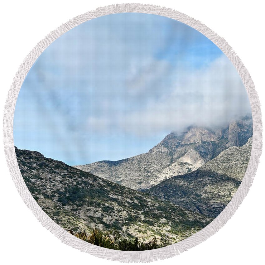 Scenic Round Beach Towel featuring the photograph Guadalupe Mountains up close by George Taylor
