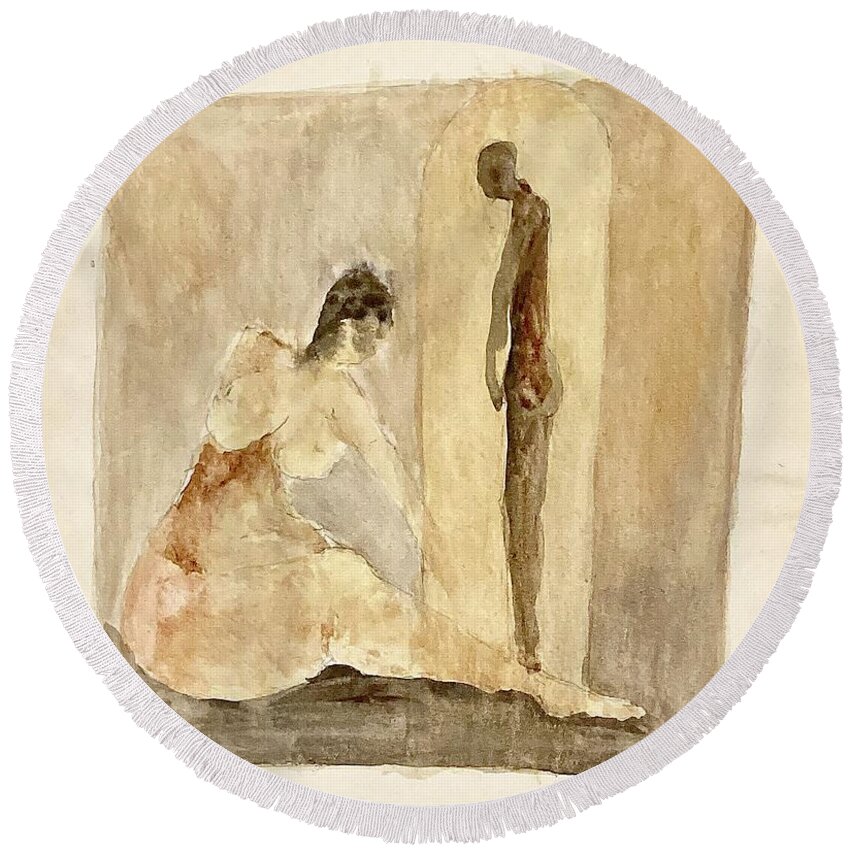 Earth Tones Round Beach Towel featuring the painting Guilt by David Euler