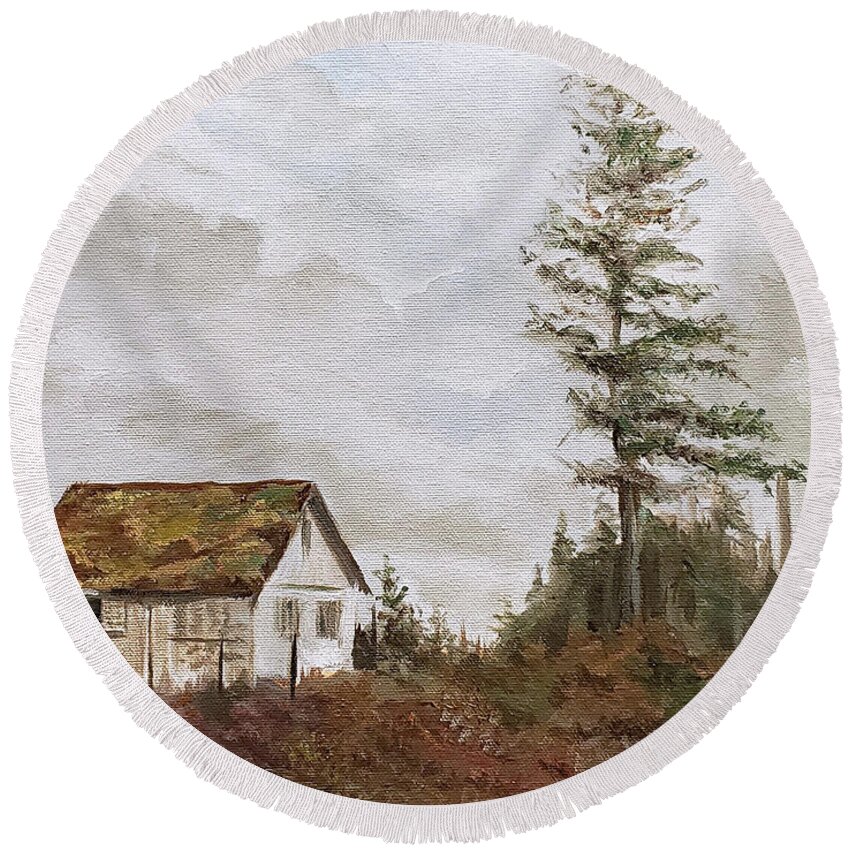 Old Shed Round Beach Towel featuring the painting Gunderson by James Andrews