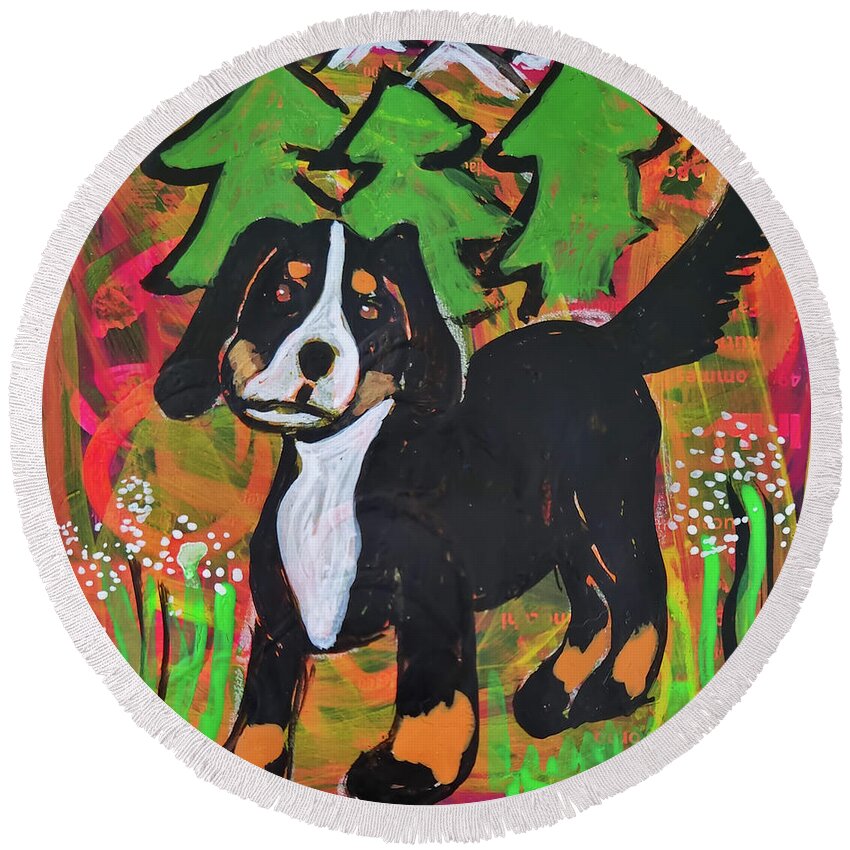 Dog Round Beach Towel featuring the painting Guter Barry - Good Barry by Mimulux Patricia No