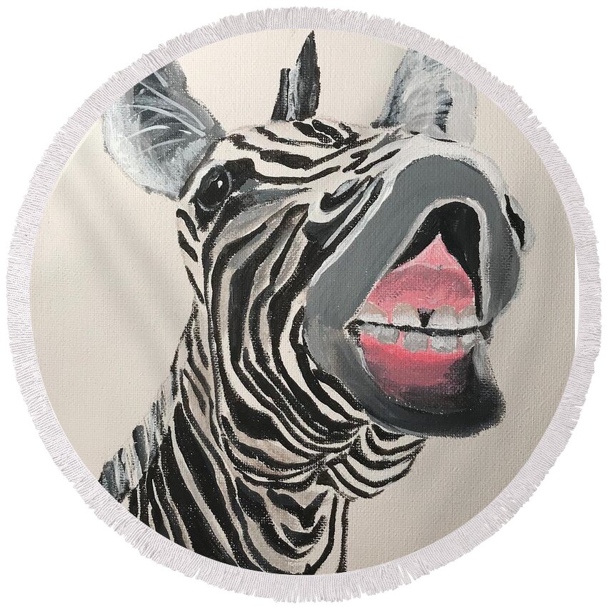 Pets Round Beach Towel featuring the painting Ha Ha Zebra by Kathie Camara