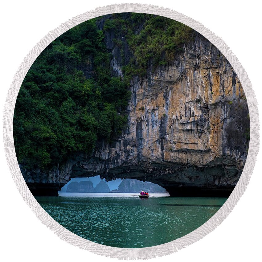 Bay Round Beach Towel featuring the photograph Ha Long Bay by Arj Munoz