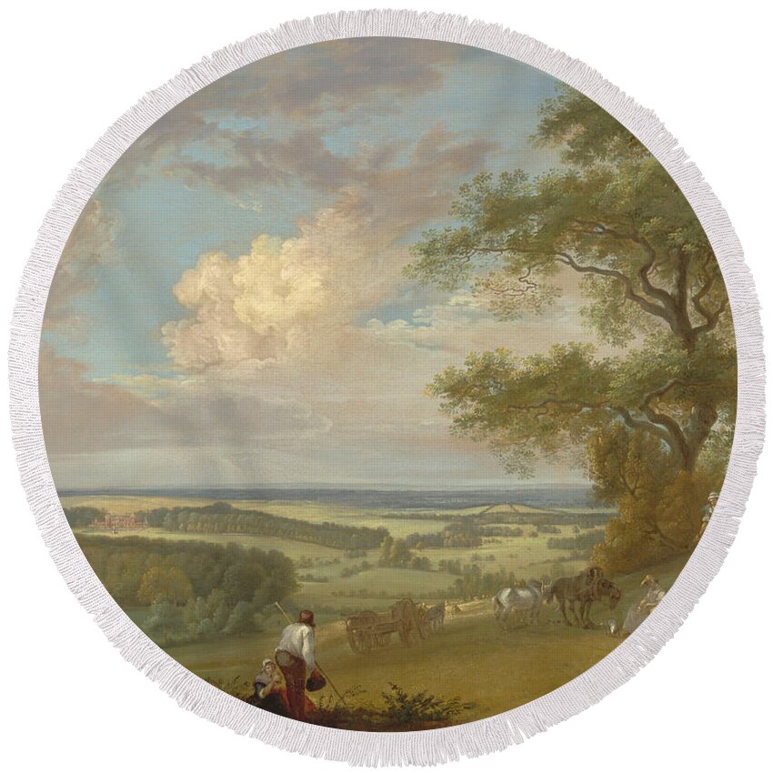 Paul Sandby Round Beach Towel featuring the painting Hackwood Park, Hampshire #1 by Paul Sandby