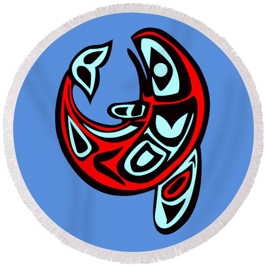 Orca Round Beach Towel featuring the digital art Haida Tribe Pacific Northwest Coast Native American Orca Killer Whale by Peter Ogden