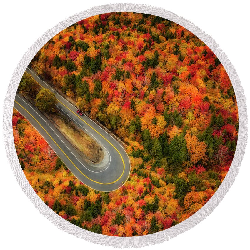 New York Round Beach Towel featuring the photograph Hairpin Turn NY by Susan Candelario