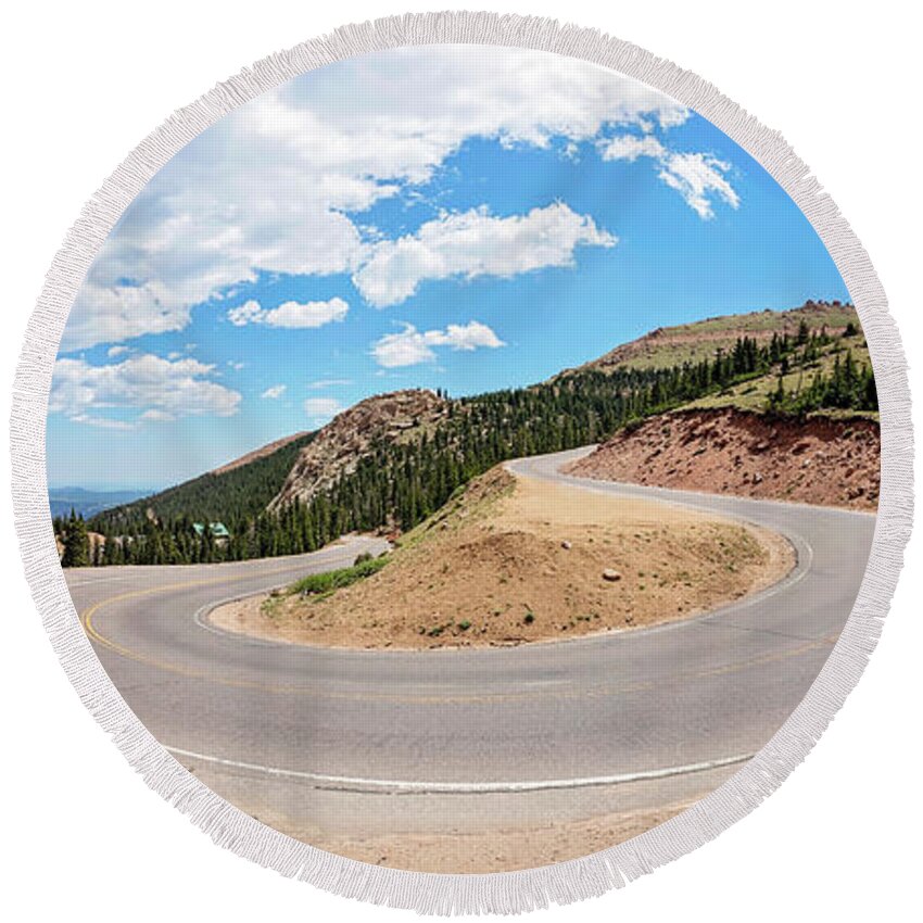 Pikes Peak Round Beach Towel featuring the photograph Hairpin Turn by Travis Rogers