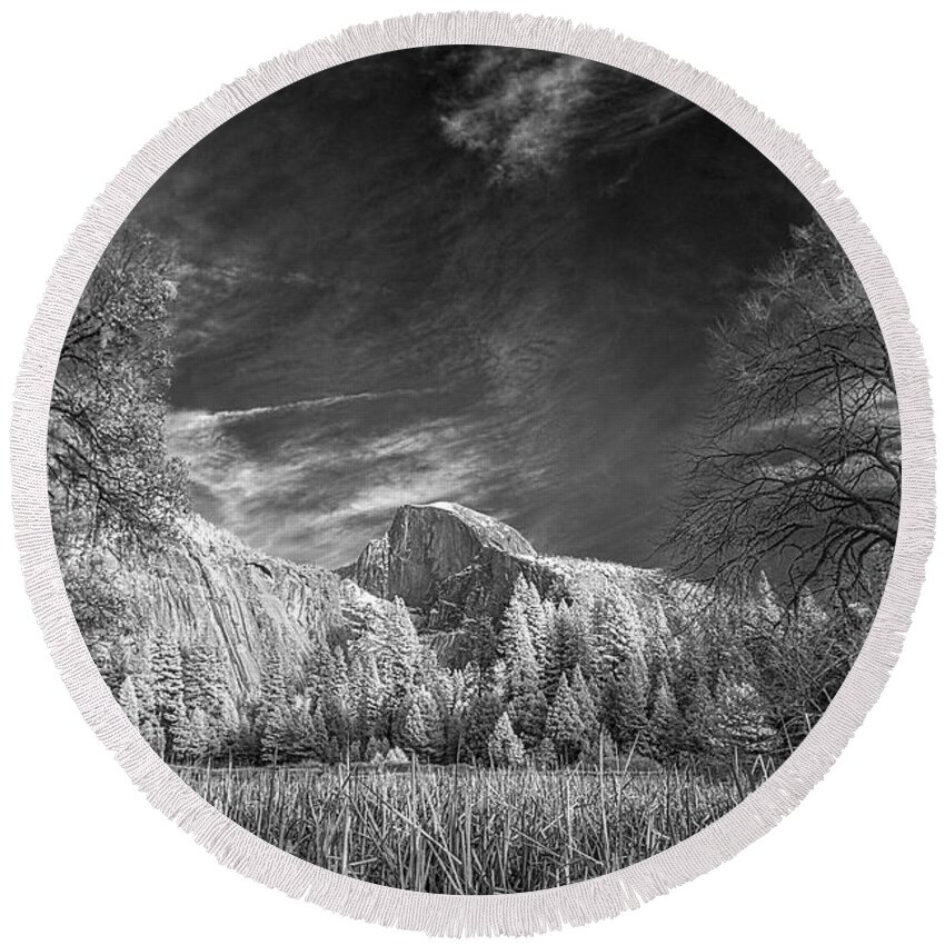 Landscape Round Beach Towel featuring the photograph Half Dome in Infrared by Romeo Victor