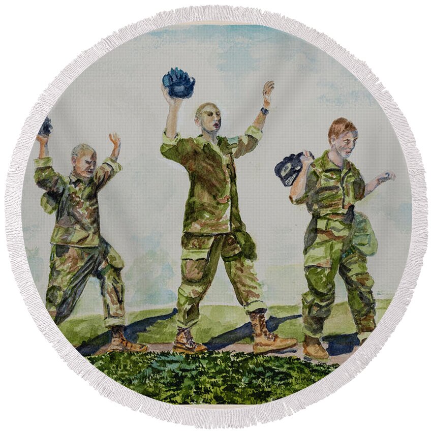 Soldier Round Beach Towel featuring the painting Hallelujah Chrous by Barbara F Johnson