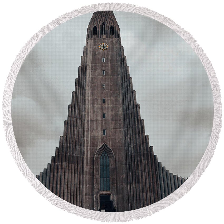  Round Beach Towel featuring the photograph Hallgrimskirkja Catedral in Iceland by Natalia Baquero