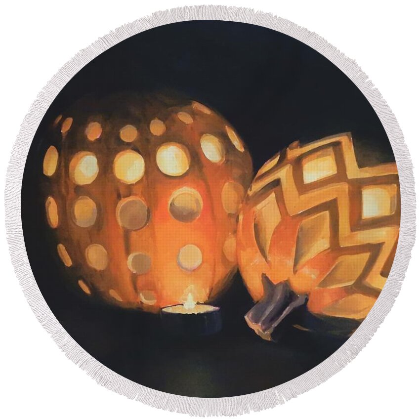 Halloween Round Beach Towel featuring the painting Halloween glow by K M Pawelec