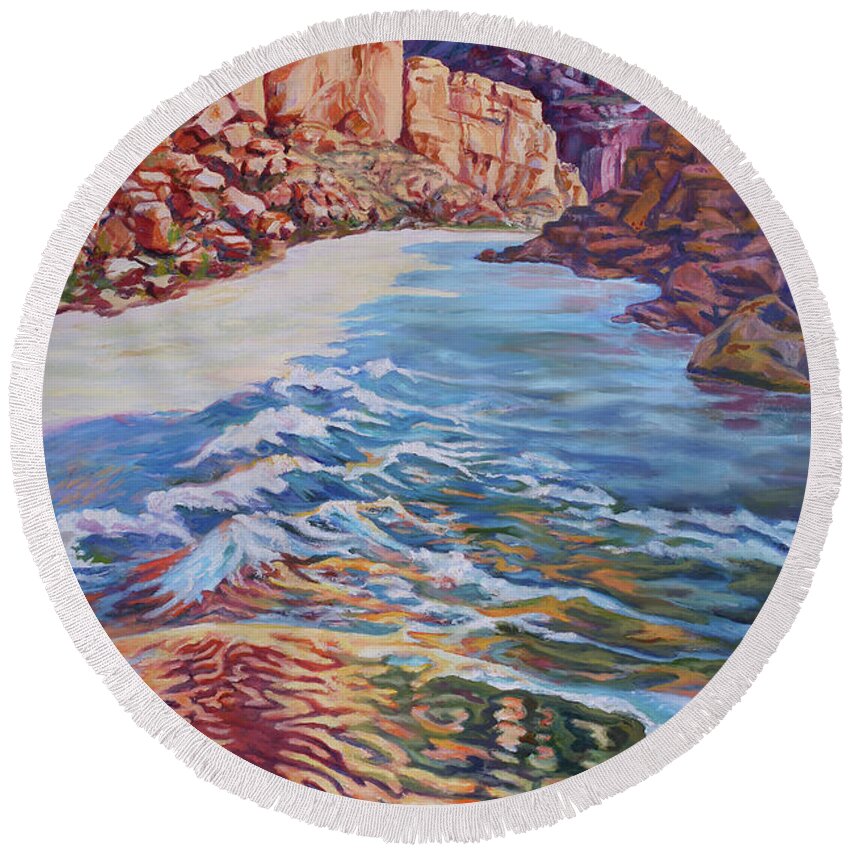 Landscape Round Beach Towel featuring the painting Hallways of Always by Page Holland