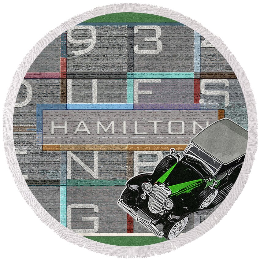 Hamilton Collection Round Beach Towel featuring the digital art Hamilton Collection / 1934 Duesenberg by David Squibb