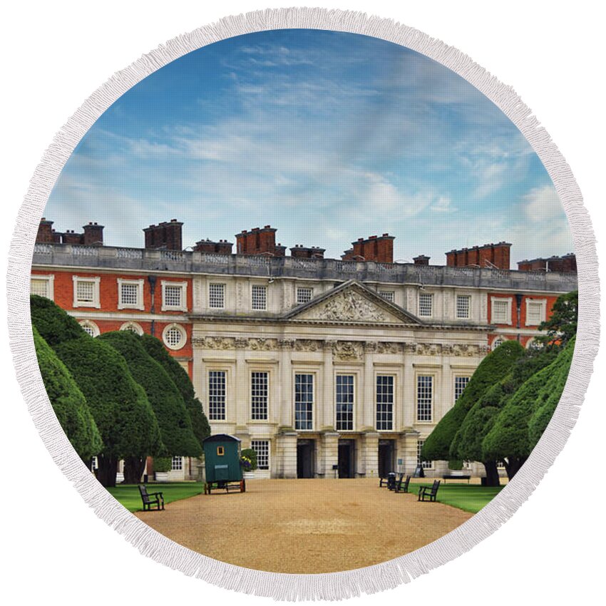 Hampton Court Palace Round Beach Towel featuring the photograph Hampton Court Palace and Gardens Richmond upon Thames, London England by Abigail Diane Photography