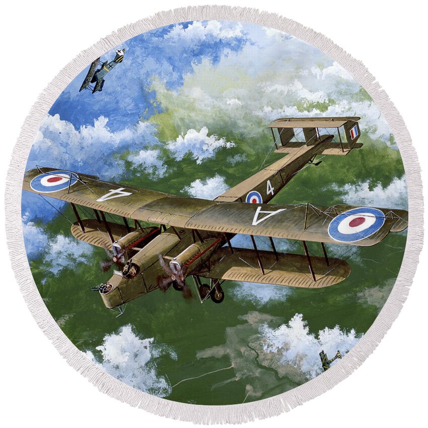 Aviation Round Beach Towel featuring the painting Handley Page 0/400 by Steve Ferguson
