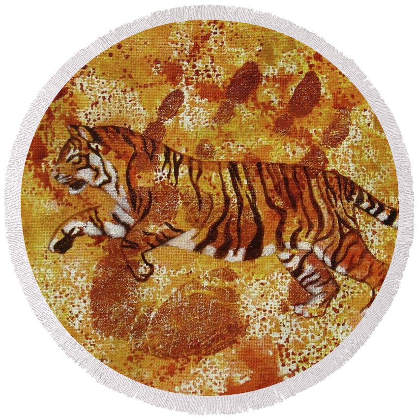 Tiger Round Beach Towel featuring the painting Last Chance II by Shirley Galbrecht