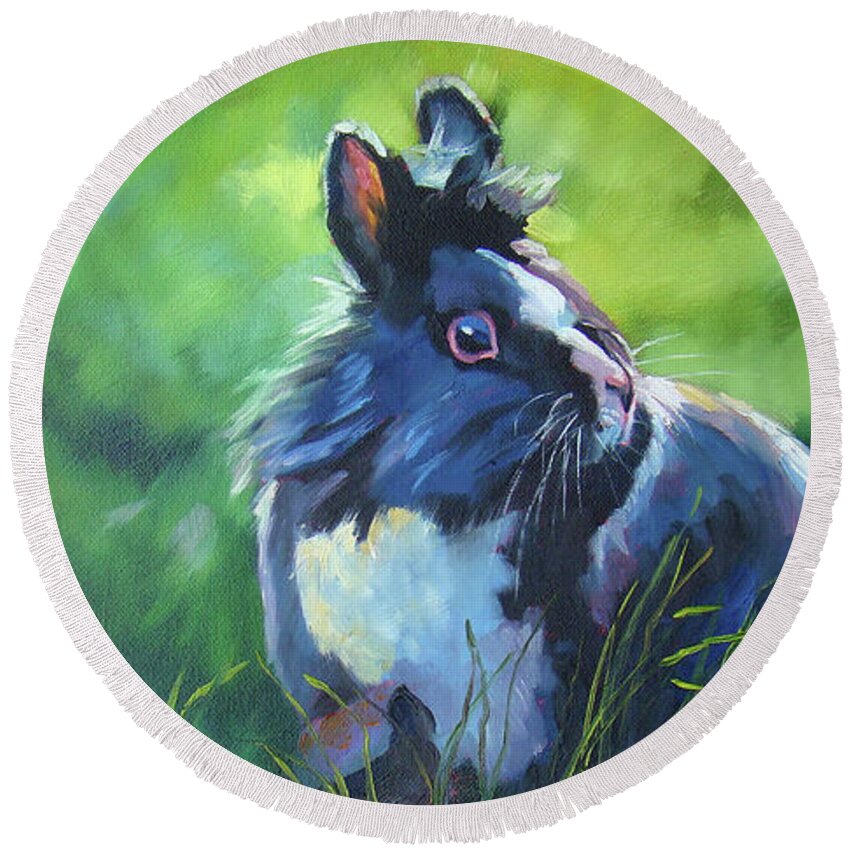 Bunny Round Beach Towel featuring the painting Handsome One by Marguerite Chadwick-Juner