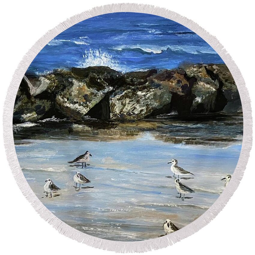 Painting Round Beach Towel featuring the painting Hanging Out by Paula Pagliughi