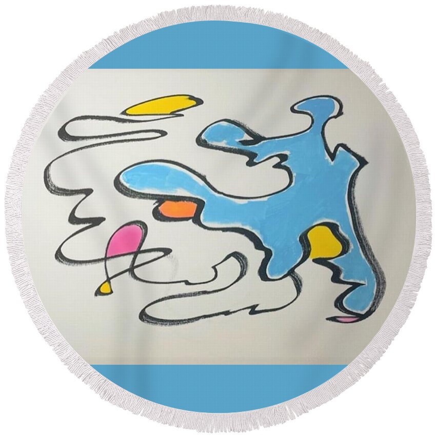 Abstract Round Beach Towel featuring the painting Happy Day by Ron Durnavich