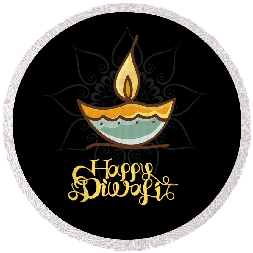 Cool Round Beach Towel featuring the digital art Happy Diwali T Shirt by Flippin Sweet Gear