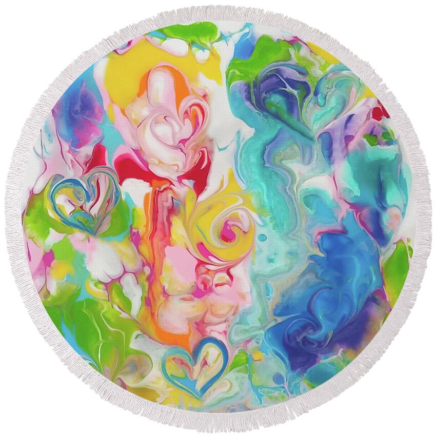 Bright Round Beach Towel featuring the painting Happy Little Ditty by Deborah Erlandson