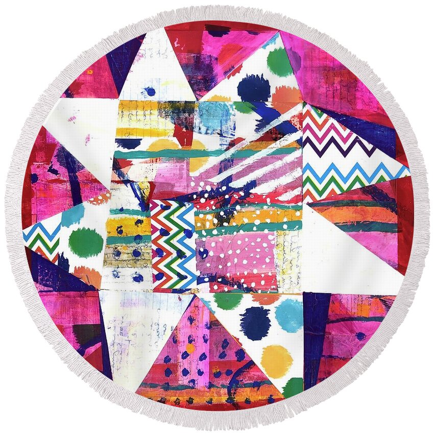 Happy Round Beach Towel featuring the painting Happy Star by Cyndie Katz