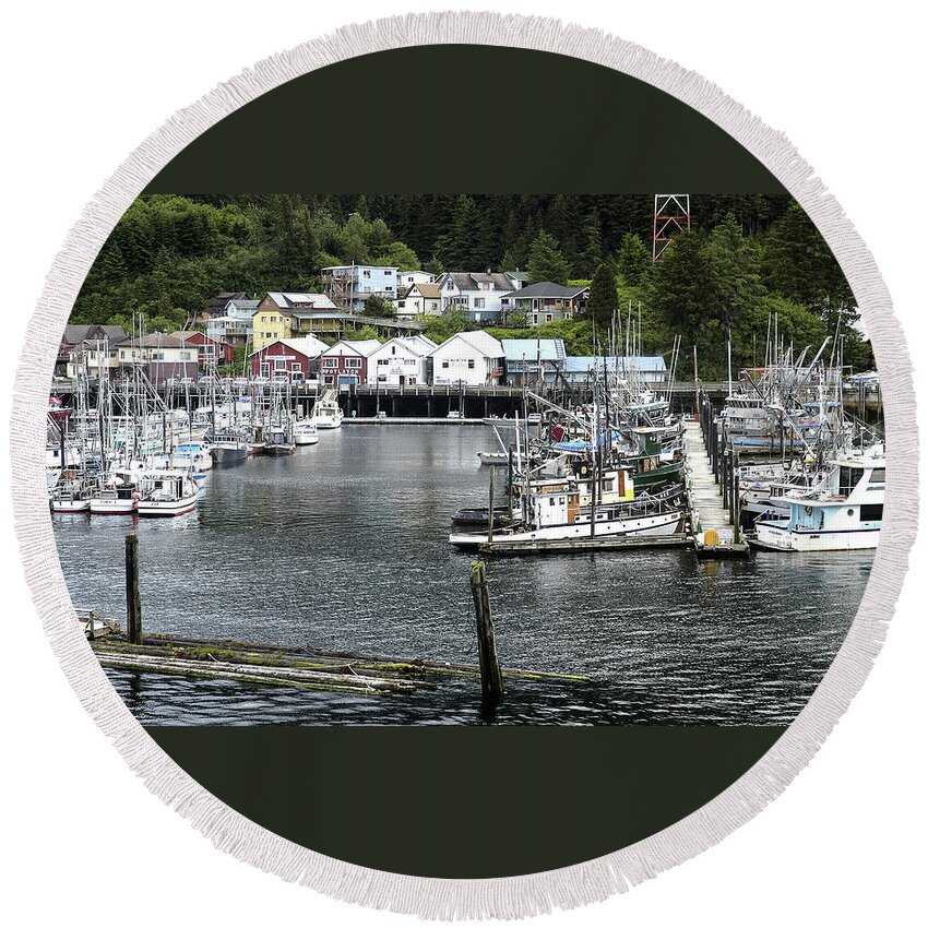 Alaska Round Beach Towel featuring the photograph Harbor with Boats in Ketchikan Alaska by James C Richardson