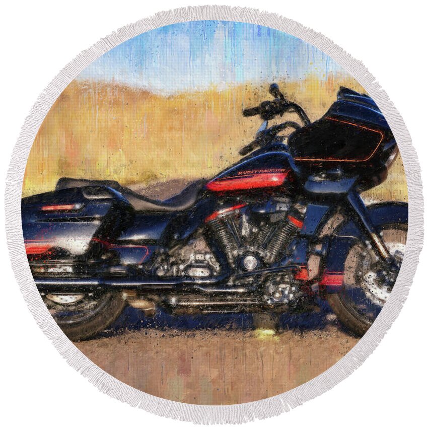 Motorcycle Round Beach Towel featuring the painting Harley-Davidson CVO Road Glide Motorcycle by Vart by Vart