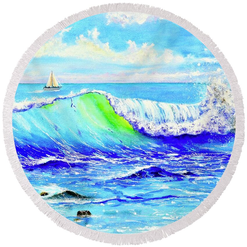 Boat Round Beach Towel featuring the painting Harmony Of The Sea by Mary Scott