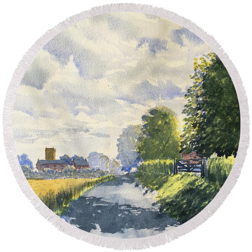 Watercolour Round Beach Towel featuring the painting Harpham from Out Gate by Glenn Marshall