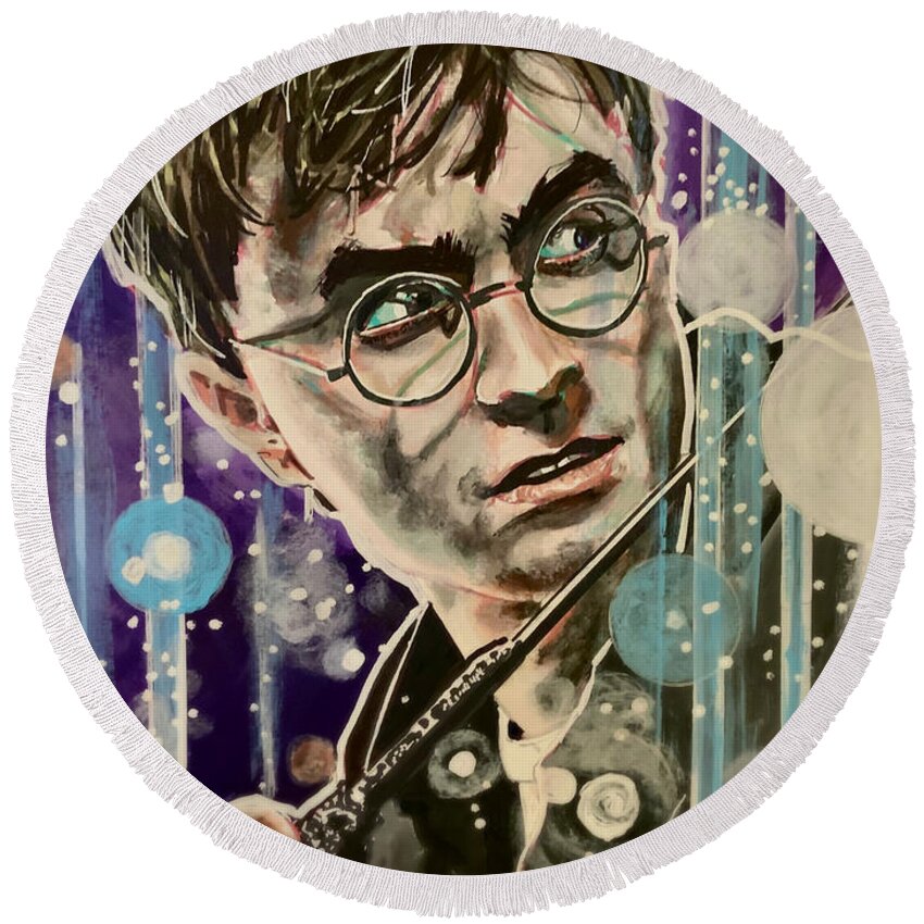 Harry Potter Round Beach Towel featuring the painting Harry Potter by Joel Tesch
